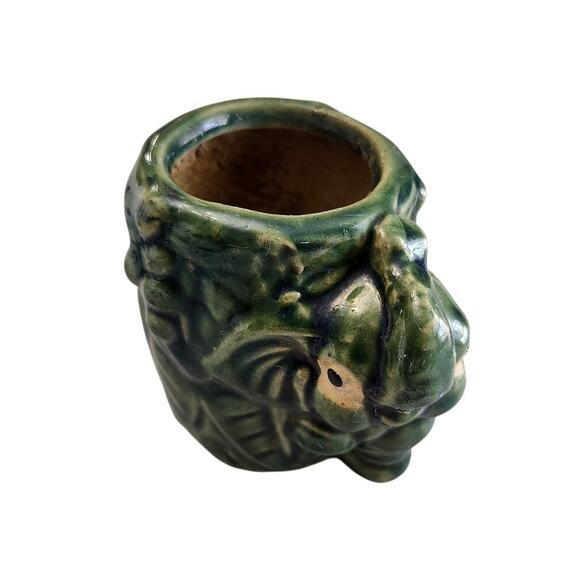 Vintage Pottery Glazed Green Bamboo Elephant Planter Jar - Picture 2 of 11